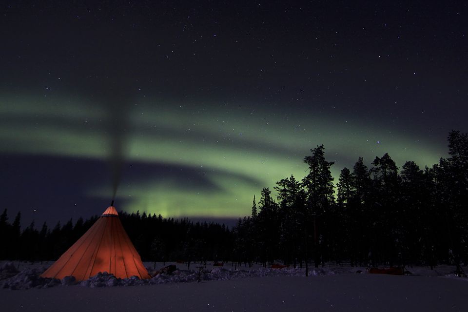 Ein tanzendes Nordlicht über uns während unserer Nacht an der Zeltkota