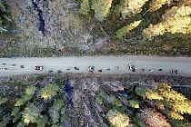 Bei einer kurzen Wasserpause für die Hunde während der Trainingsfahrt